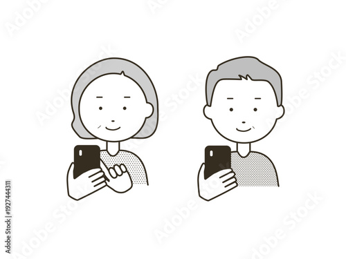 スマホを触る2人　シニア　シンプルなビター色