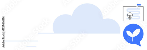 Cloud computing. Cloud technology supporting innovation and sustainability with growth and idea symbols. Cloud computing streamlining processes for eco-friendly solutions, scalable storage, business