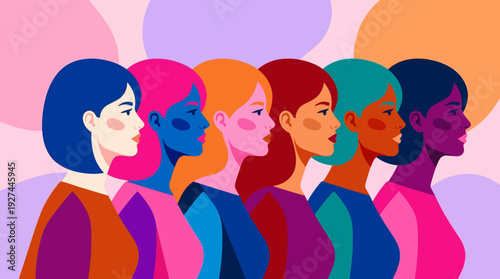 Empowered Diverse Women Unite: Vibrant Illustration of Global Sisterhood & Equality