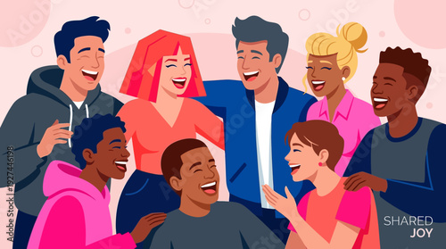 Joyful Diverse Group of Friends Laughing Together - Multi-Ethnic Young People Sharing Happiness and Positive Emotions