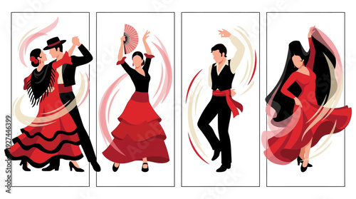 Flamenco Dancers Set - Spanish Culture and Passionate Dance Illustrations