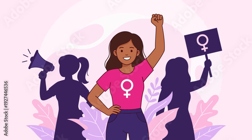 Strong Diverse Women Protesting for Rights and Equality. Feminist Movement and Female Empowerment Vector.