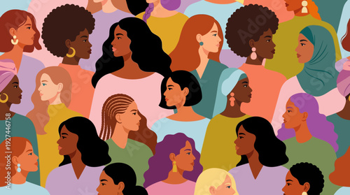 Diverse Women Empowerment Illustration: Multicultural Female Community, Global Sisterhood, and Unity