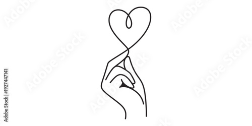 Minimalist continuous line drawing of a hand making a finger heart symbol of love and care Vector, illustration
