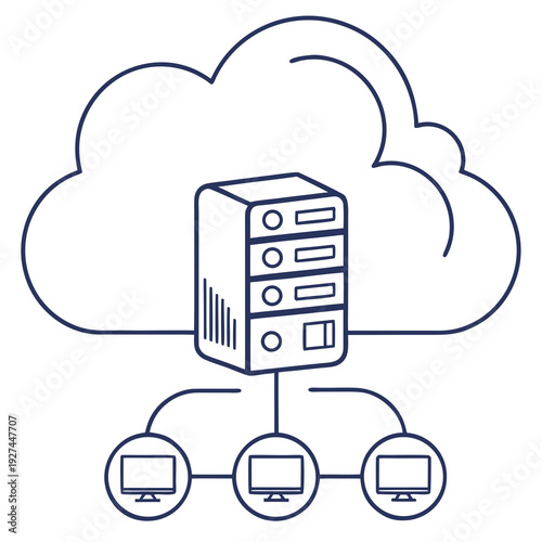 A computer server connected to multiple client computers in the cloud