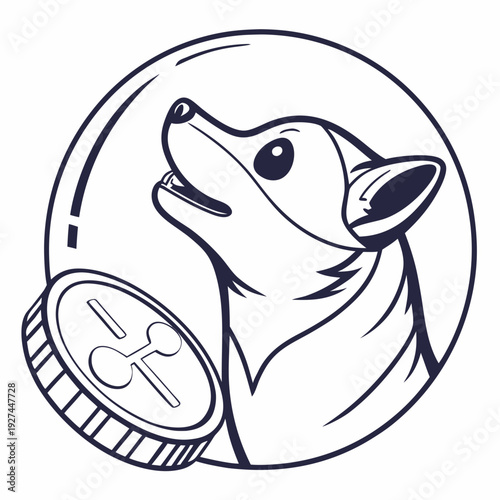 A dog in a bubble with a coin