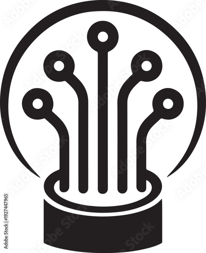 Innovative Technology Light Bulb Network Brain Icon with Digital Circuit Board and Fiber Optic Connectivity for Smart Network Technology