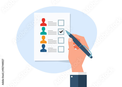 Hand Marking Checkbox on Candidate Selection List Stock Illustration.