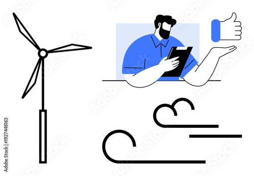 Foto Renewable energy, sustainability, environmental awareness, green technology, alternative energy, wind power