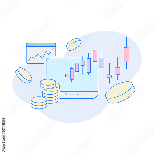 シンプルな株式市場と投資のイメージイラスト ベクター素材