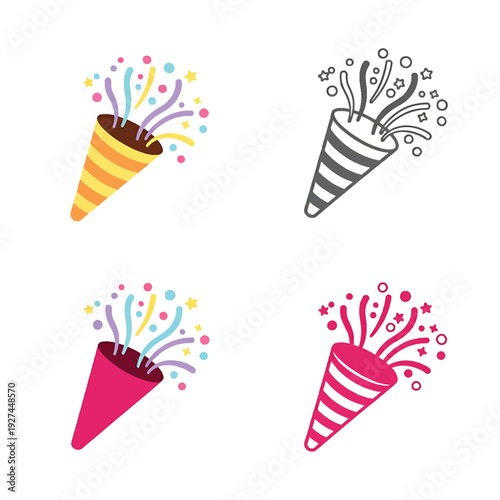 Party Popper Icon Set Celebration Fun Joyful