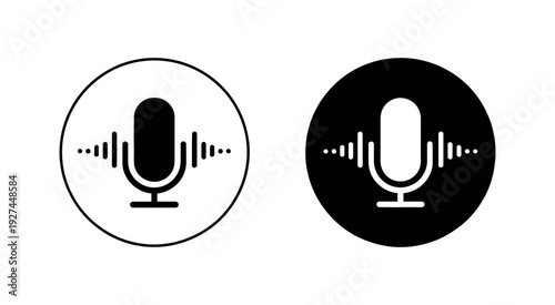 Microphone Sound Wave Icon Podcast Recording Symbol Black Circle Vector