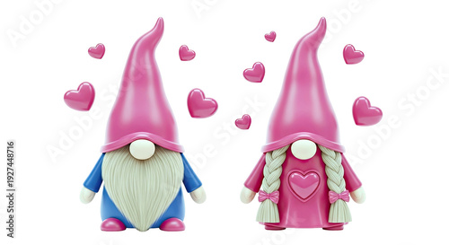 Two Gnomes with Pink Hats and Hearts