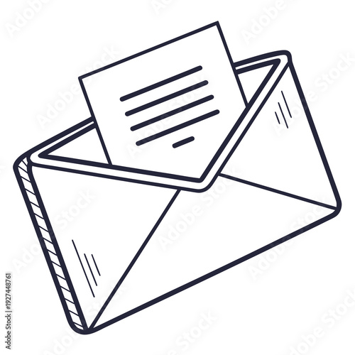 A simple line drawing of an open envelope with a letter