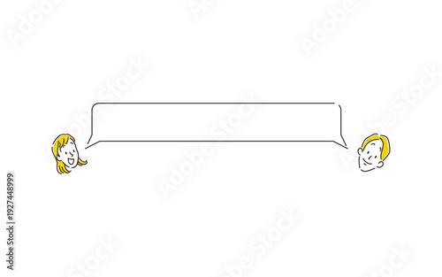 笑顔の女性と男性の顔と吹き出しのシンプルな手書き風イラスト素材