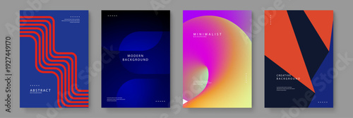 Collection of four premium abstract backgrounds featuring vibrant gradients and minimalist geometric patterns for professional graphic design projects