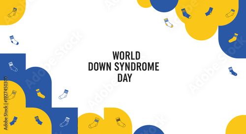 Celebrating World Down syndrome day with vibrant blue and yellow shapes in a joyful graphic design