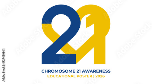 Celebrating World Down syndrome day with Chromosome awareness educational poster featuring symbolic 21 design