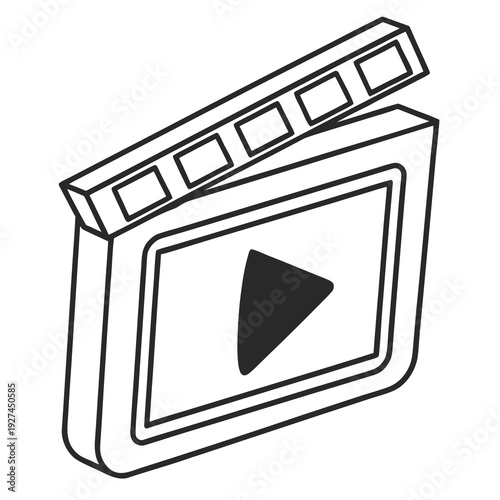 A black and white drawing of a play button on a video camera