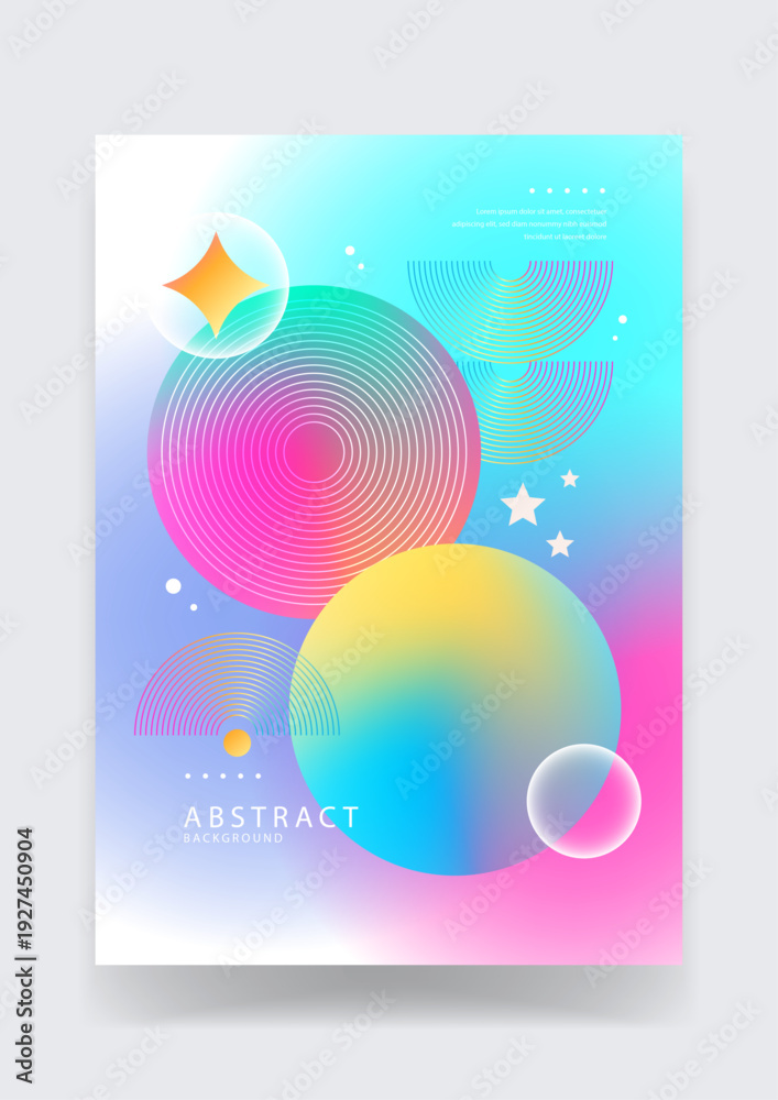 Fototapeta premium Creative abstract poster design with a blend of soft pastel colors holographic circles and golden geometric elements