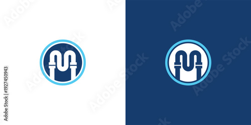 Modern Letter M Plumbing Logo Template for Water and Pipe Service Branding
