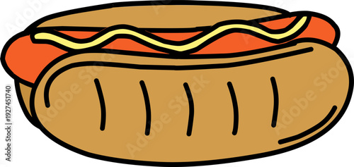 Hotdog  Street Food. Hand Drawn Hotdog Vector. Fast Food.