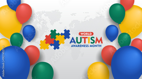 World Autism Awareness Banner with Colorful Background. 2nd April World Autism day celebration. Suitable for banner or poster design template