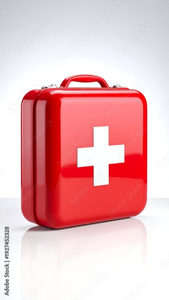 Obraz premium A red first aid kit with a white cross (1)