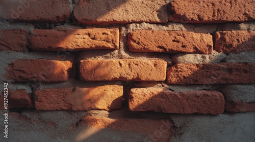 Close Up of Textured Red Brick Wall with Natural Shadows and Rustic Appeal for Interior or Exterior Design Projects