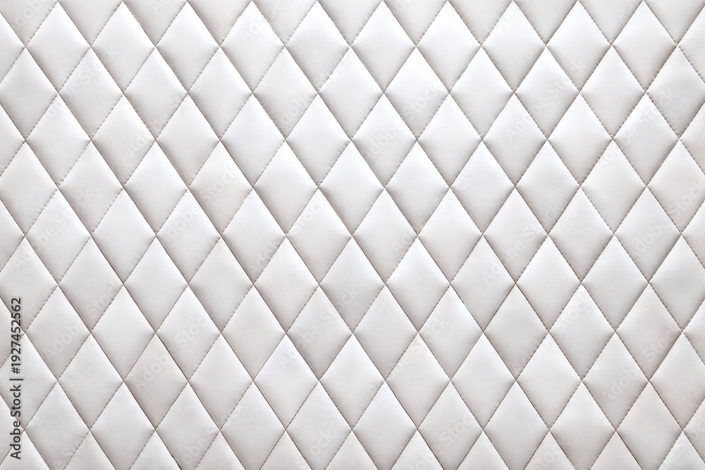 Fototapeta premium White Quilted Leather Texture Background with Elegant Diamond Pattern - Luxury Padded Upholstery for Furniture, Interior Design and Minimalist Wall Panel Surface