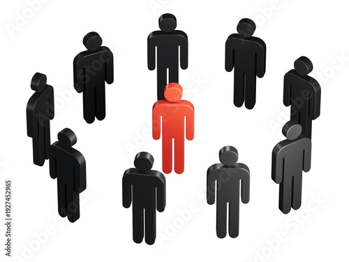 Foto Red human figure surrounded by a circle of people