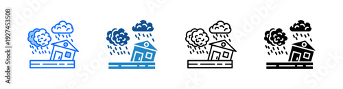 Flooded House Multiple Style Icon Set 