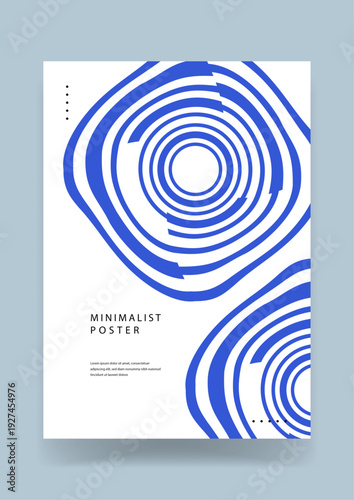 Clean minimalist poster showcasing organic blue concentric square rings on a white background for a modern and spacious aesthetic