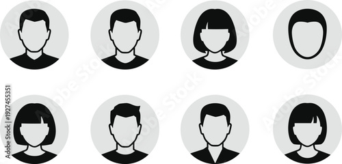 User avatar icon set with male and female profile pictures isolated on white background, default account vector collection