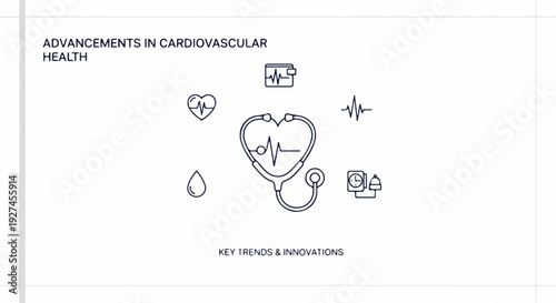 Heart health icons set with stethoscope and ecg