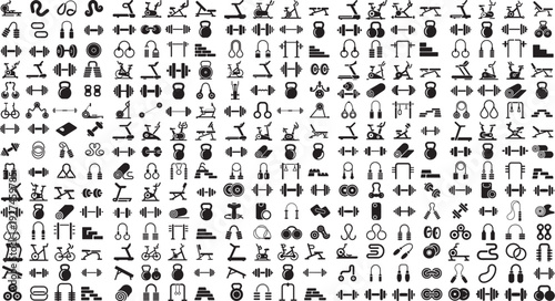 Collection of various fitness and exercise icons on white background