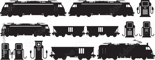 Various Gas Pump Silhouettes on White Background Illustration Set