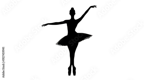 A silhouette of a graceful ballet dancer in mid-performance, exuding elegance and poise. The dancer is wearing a tutu and is captured in a dynamic pose. 