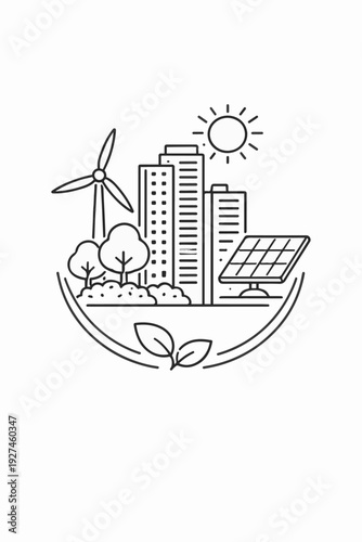 Urban sustainability: Illustrated depiction of a sustainable city. The image highlights environmental consciousness and ecological harmony.