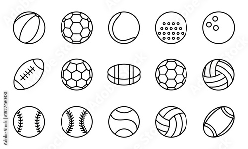 Sports Balls Minimal Flat Line Vector Icon Set Soccer Football Tennis Golf