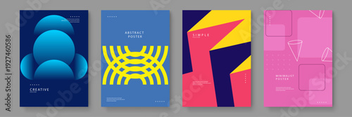 Set of four diverse abstract posters featuring circles stripes and angular shapes for creative marketing and branding