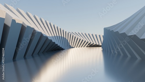 Fotografía Futuristic white architectural structure with rhythmic geometric blocks