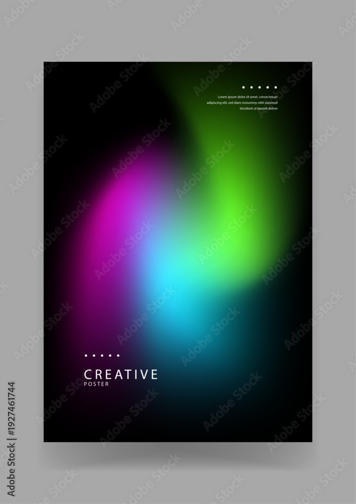 Fototapeta premium Creative abstract poster featuring a soft mesh gradient with glowing pink green and blue colors on a dark background