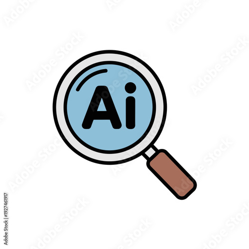 A minimalist vector graphic illustration of a magnifying glass with the letters Ai inside, symbolizing artificial intelligence and search.