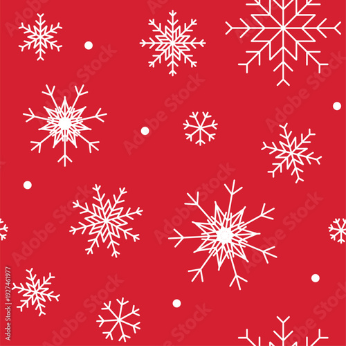 Christmas snowflake seamless pattern, white winter snow on red background vector