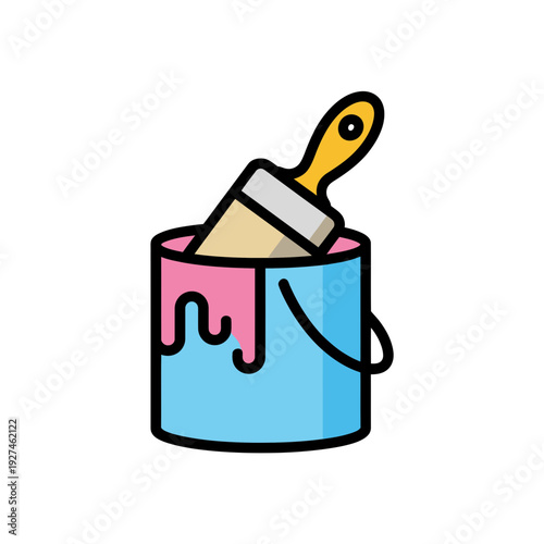 A colorful vector illustration of a paintbrush in a paint can with dripping paint
