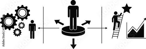 Business concept illustration with gear wheels professional decision making path selection career growth ladder and success graph for corporate strategy