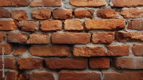 Close-up View of Vintage Red Brick Wall Texture Featuring Unique Color Variations and Surface Imperfections for Architectural and Design Projects