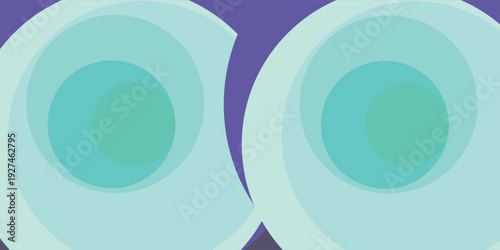 Abstract pattern with two circular shapes featuring concentric rings in shades of blue and green on a purple background.