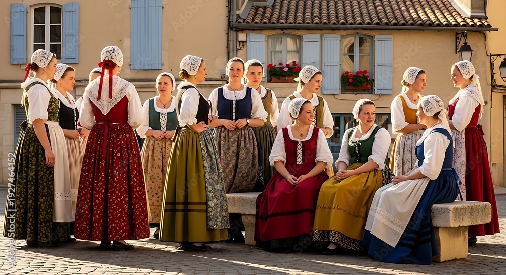 Fototapeta premium A group of women in traditional European clothing